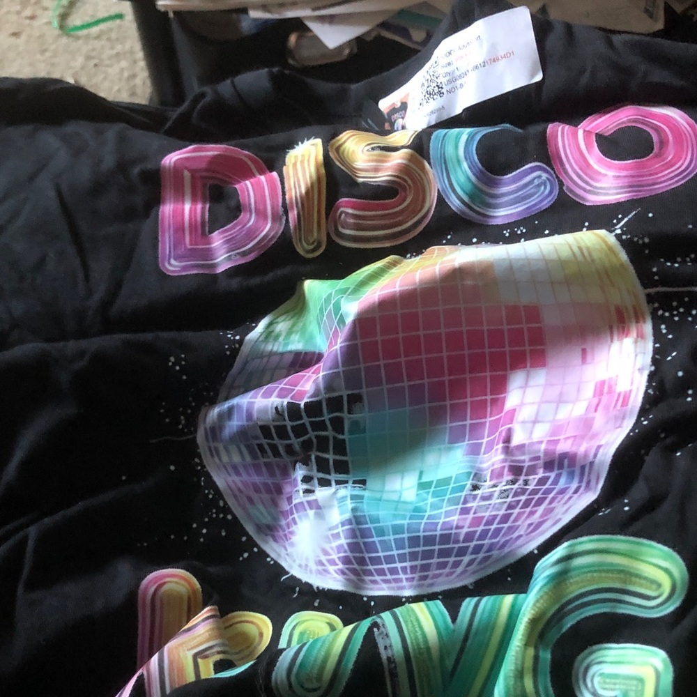 Black Graphic Tee with Neon Disco Globe